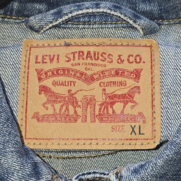 Levis Jacket Youth Boys Girls XL Blue Denim Jean Trucker Button Front Stretch - Picture 3 of 9